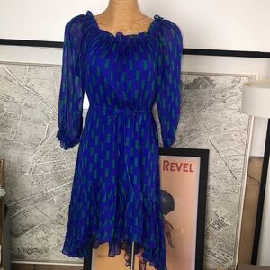 DVF Silk Blue and Green Women's Dress Size 2